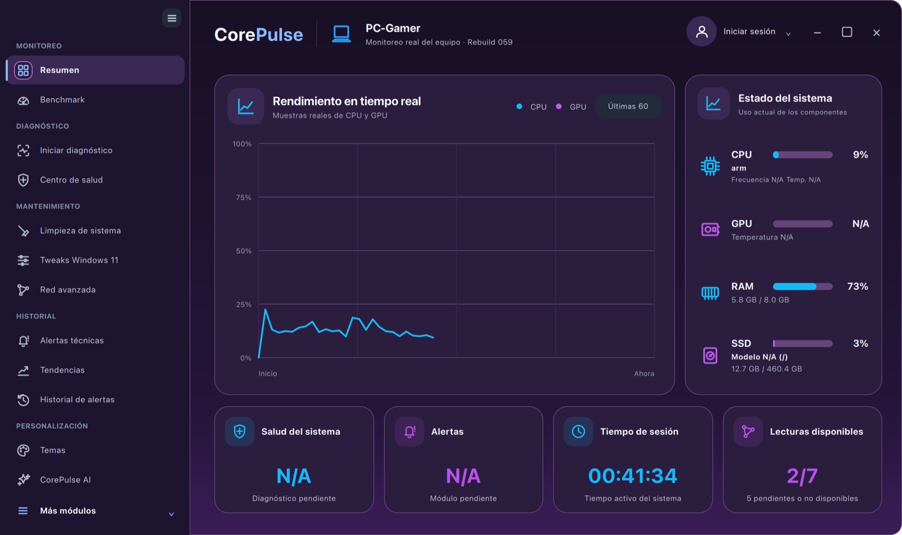 CorePulse con el tema Violet Neon