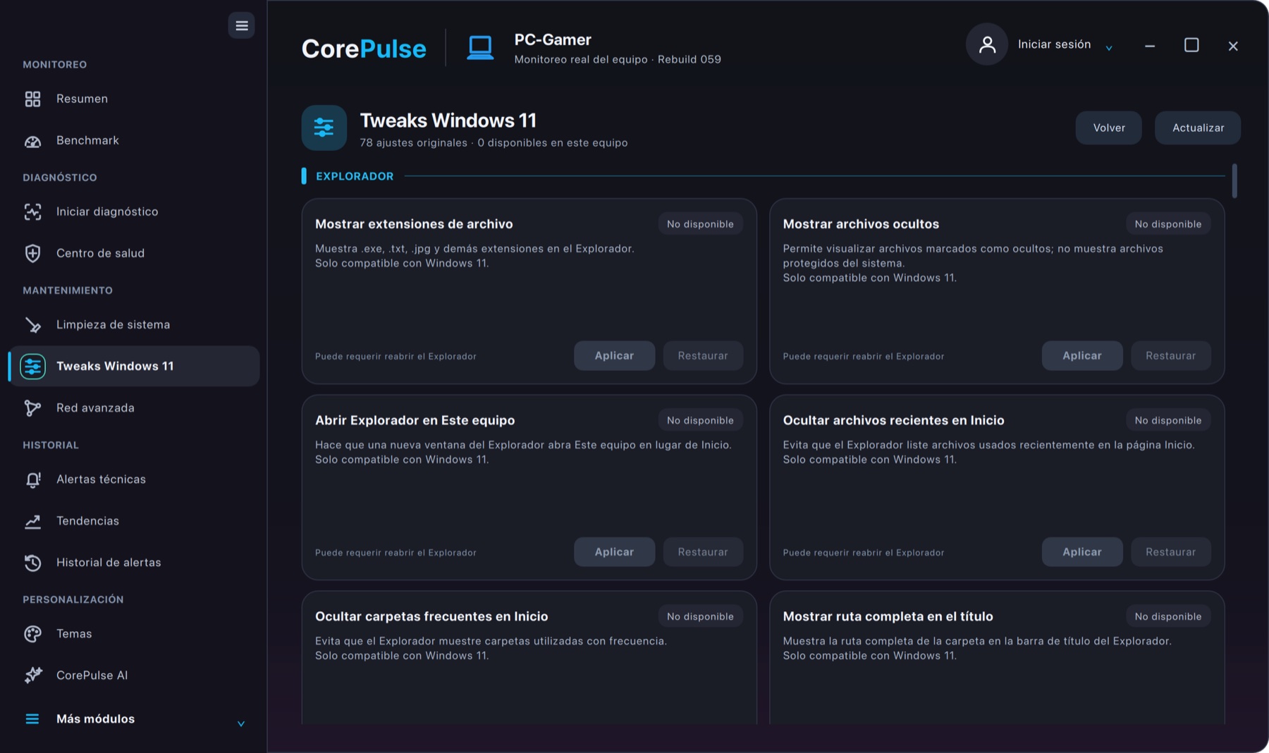 78 ajustes que puedes deshacer.